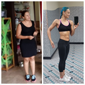 Side by side picture of Blu before and after 60 pound weight loss